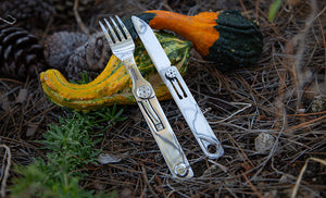 cutlery set on pumpkin background