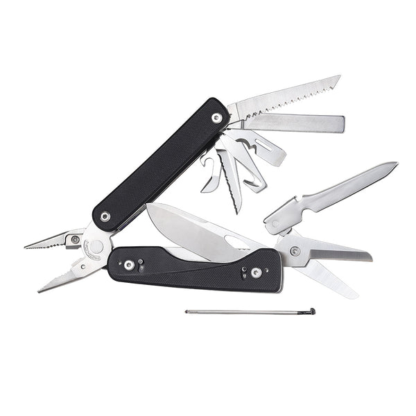 Roxon Flex Titan multitool fully opened showing pliers, blade and modular tool slots
