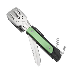 ROXON MBT3 Foldable Grill Multitool with fork, spatula, knife, bottle opener, and tongs – compact BBQ and camping tool