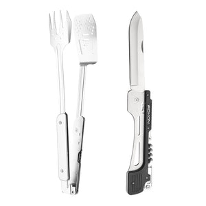 multitool cutlery with spatula, fork, tongs and knife