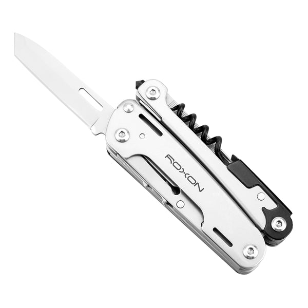 Multitool with integrated pliers, a versatile knife, full-size scissors, a reliable screwdriver, and a wine opener