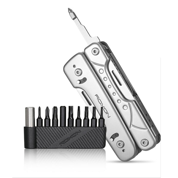 Multitool with replacement nuts and bolts in magnetic belt