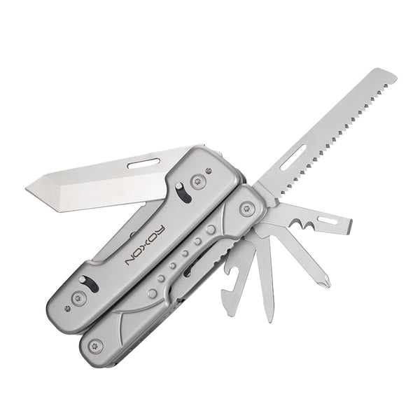 Multitool with integrated pliers, a versatile knife, full-size scissors, and a  reliable screwdriver