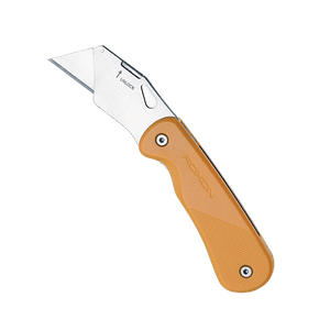 Folding knife with brown handle on a white background