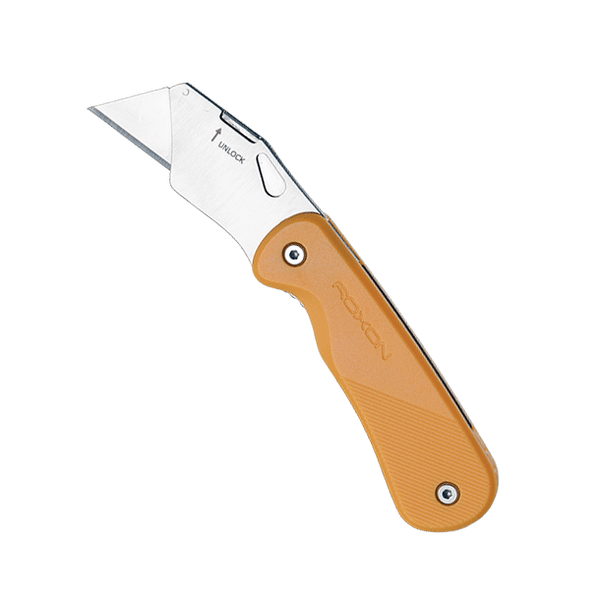 Folding knife with brown handle on a white background