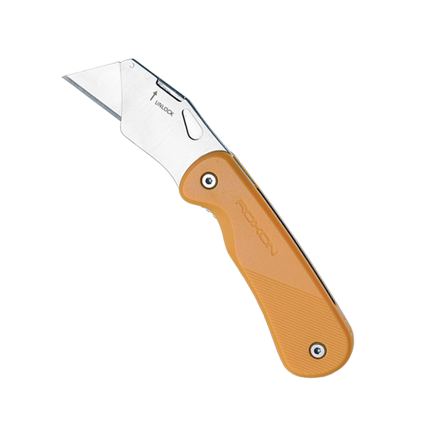 Folding knife with brown handle on a white background